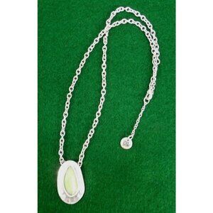 THE SAK silver tone fashion necklace with light green stone pendant 16-18" chain
